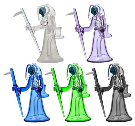 DeathGod Grim Reaper glass water pipe dab rig with opal marble | Calibear | US WAREHOUSE
