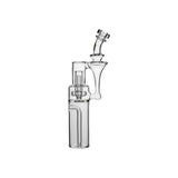 Calibear Dual-Perc RBR Recycler Glass Attachment (Clear) for Dr. Dabber Switch 2, standalone side view featuring the tubular percolator and upper RBR recycling chamber