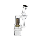 Calibear RBR Recycler Glass Attachment mounted on a Dr. Dabber Switch 2 device next to a standalone clear glass recycler attachment.
