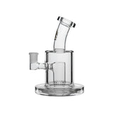 Calibear Thick Dab Rig (Clear) with Slitted Can Perc, bent-neck mouthpiece and wide glass base, front angled view