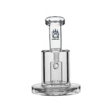 Rear view of Calibear Thick Dab Rig (Clear) showing internal downstem and Slitted Can Perc inside the glass chamber