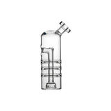 Calibear Triple Splash Guard Glass Bubbler (Clear) for Dr. Dabber Switch Go, standalone side view showing triple glass rings, internal downstem and percolator