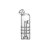 Calibear Triple Splash Guard Glass Bubbler (Clear) for Dr. Dabber Switch Go, opposite angled view featuring curved glass top and cylindrical filtration chamber