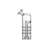 Calibear Triple Splash Guard Glass Bubbler (Clear) for Dr. Dabber Switch Go, side profile showing angled mouthpiece and internal water filtration pathway