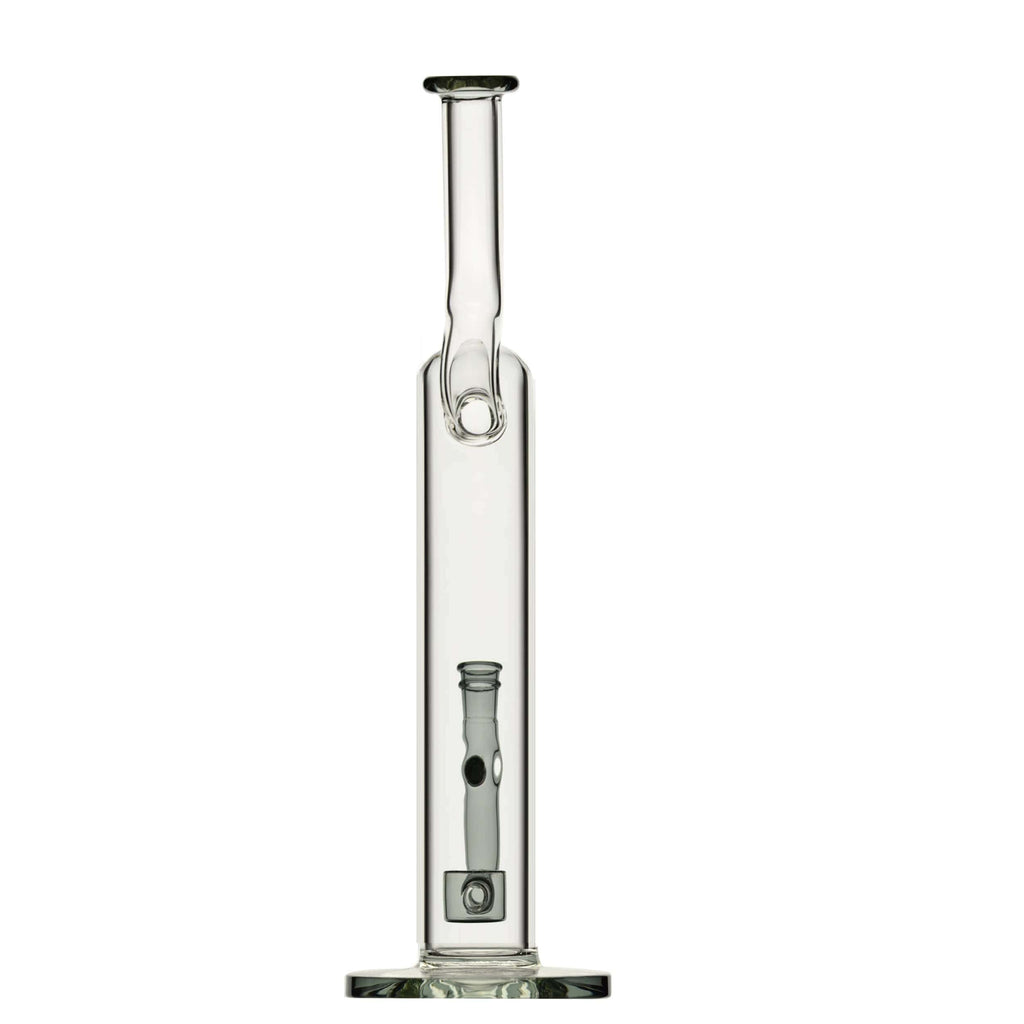 Calibear 16 inch Natty Neck glass water pipe with Flower of Life (FOL) percolator, smoke-grey translucent glass accents, and ergonomic bent neck.