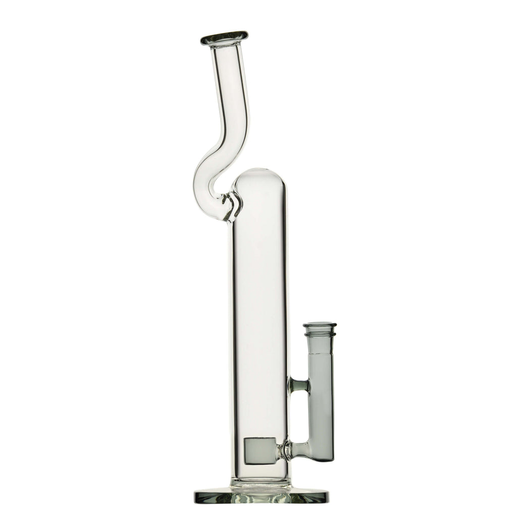 Calibear 16 inch Natty Neck glass water pipe with Flower of Life (FOL) percolator, smoke-grey translucent glass accents, and ergonomic bent neck.