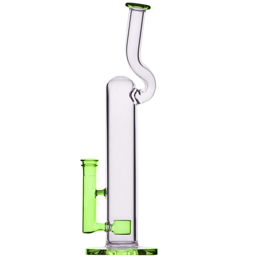 Calibear 16 inch Natty Neck glass water pipe with Flower of Life (FOL) percolator, smoke-grey translucent glass accents, and ergonomic bent neck.