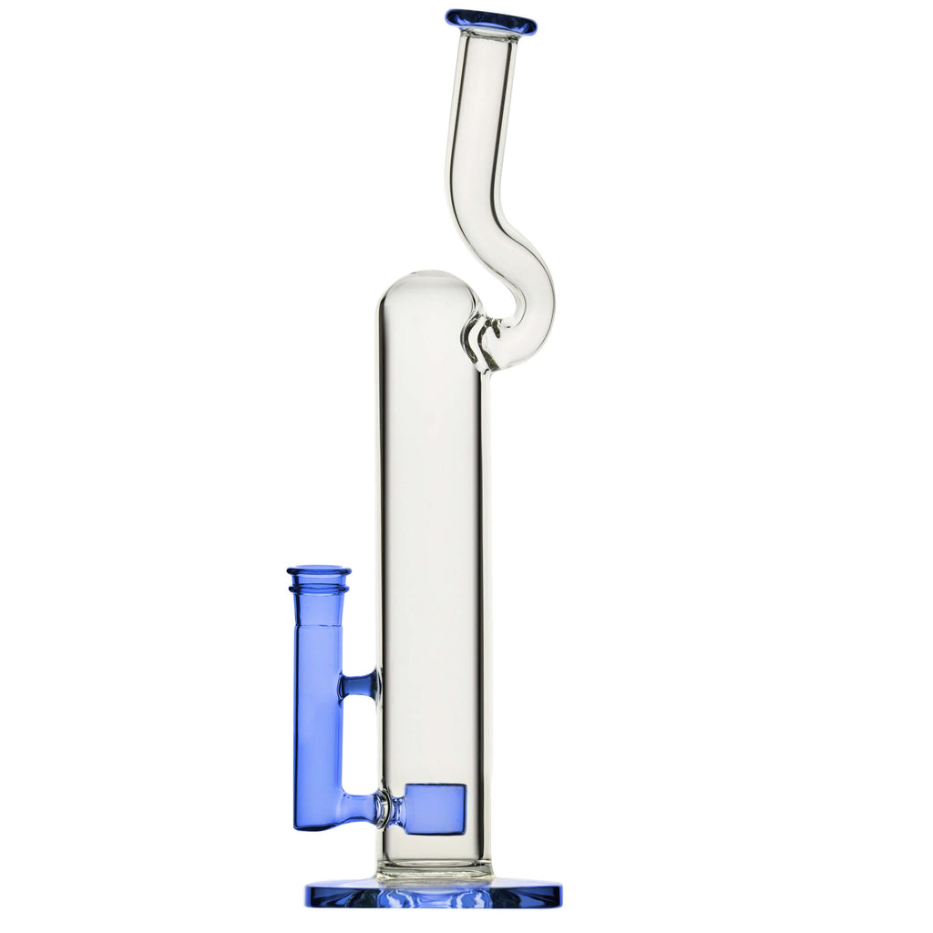Calibear 16 inch Natty Neck glass water pipe with Flower of Life (FOL) percolator, smoke-grey translucent glass accents, and ergonomic bent neck.