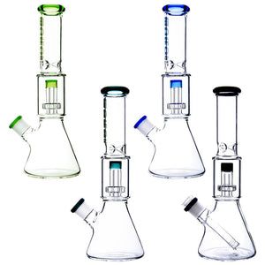 BORO Classic Beaker Water Pipe with built-in tree percolator and blue accented mouthpiece.