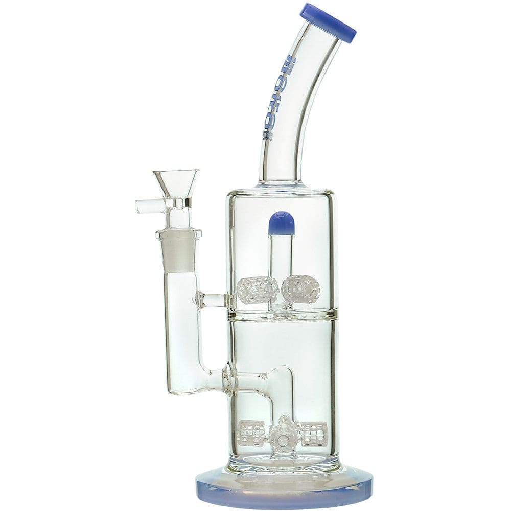 BORO 11.8 inch glass bong with Quad Matrix percolators, angled neck, and 18.8mm joint size.