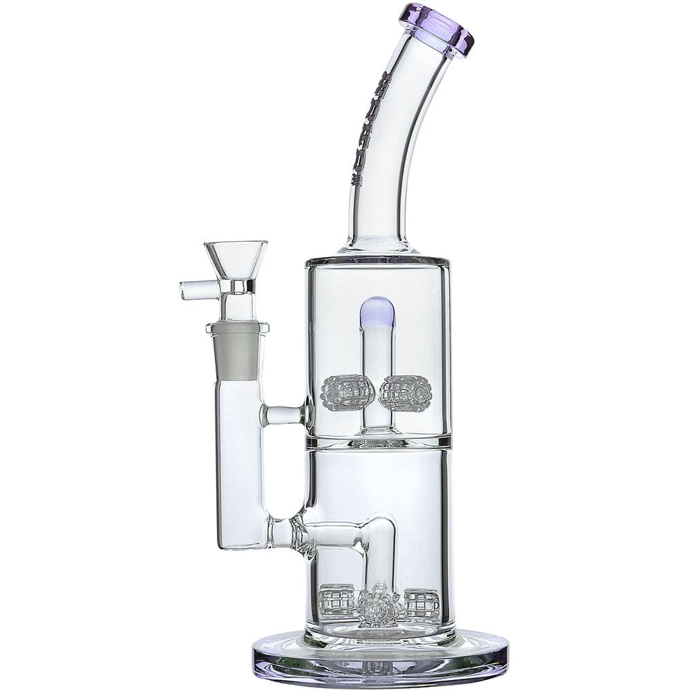 BORO 11.8 inch glass bong with Quad Matrix percolators, angled neck, and 18.8mm joint size.