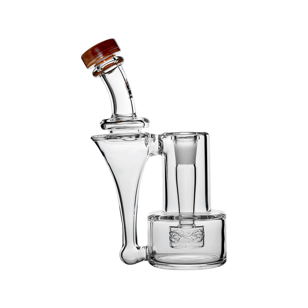 Calibear Premium RBR Recycler with Wave Perc and US color glass mouthpiece, clear borosilicate body, and wave perc filtration