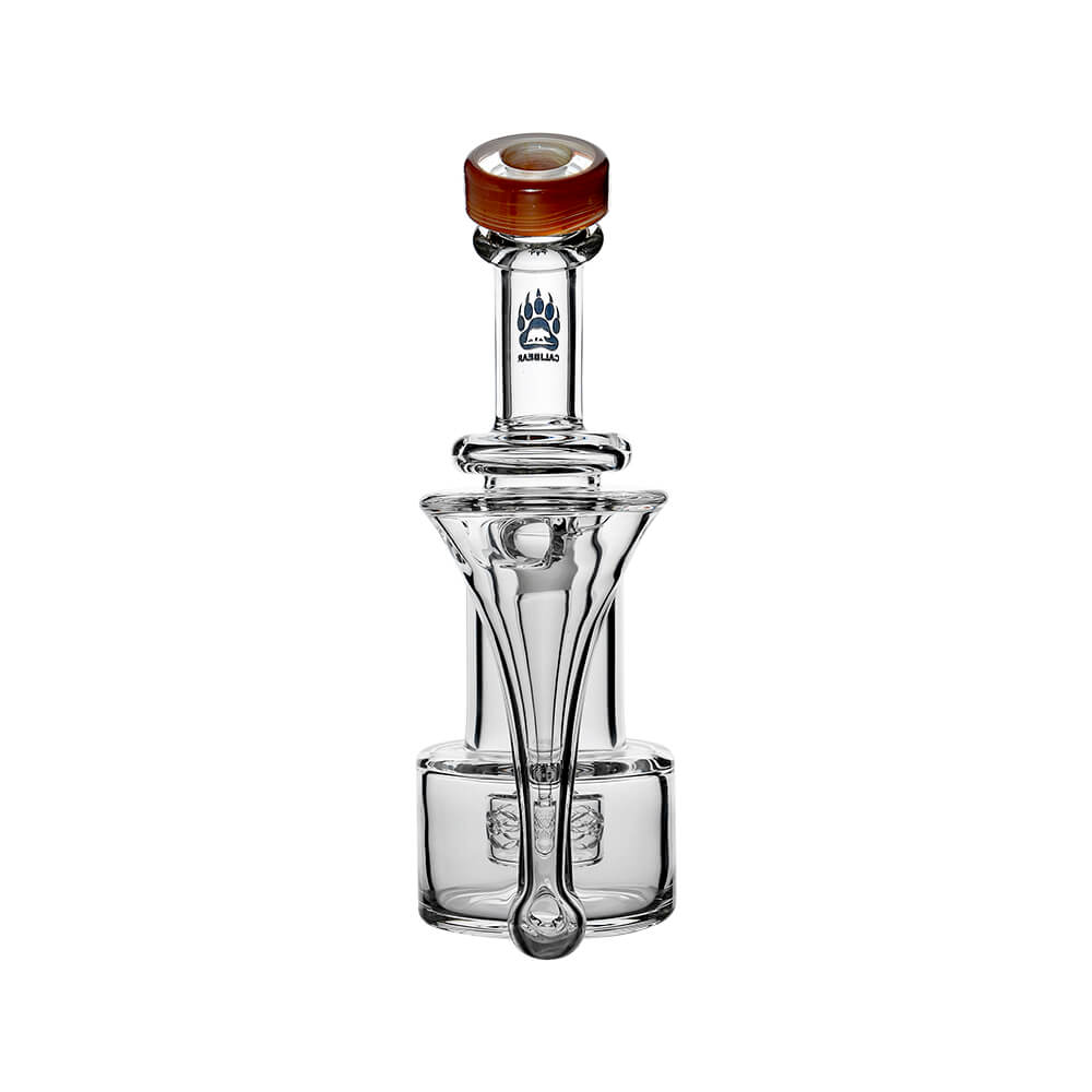 Calibear Premium RBR Recycler with Wave Perc and US color glass mouthpiece, clear borosilicate body, and wave perc filtration