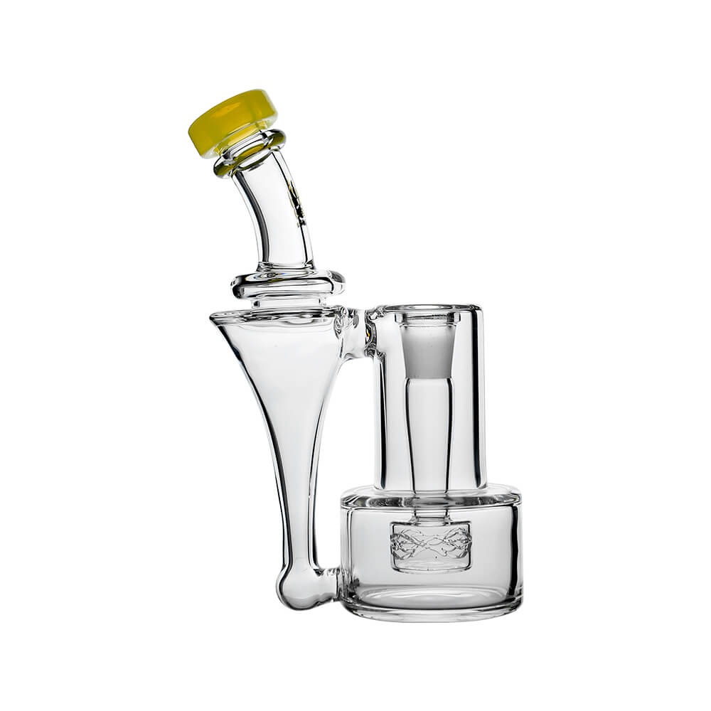 Calibear Premium RBR Recycler with Wave Perc and US color glass mouthpiece, clear borosilicate body, and wave perc filtration