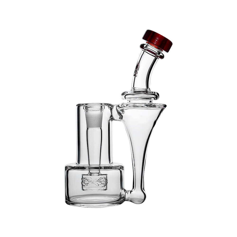 Calibear Premium RBR Recycler with Wave Perc and US color glass mouthpiece, clear borosilicate body, and wave perc filtration