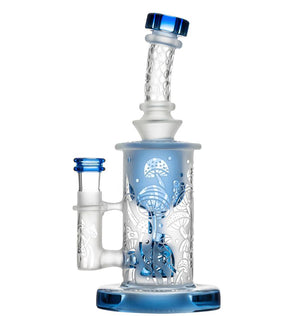 Calibear Premium Sandblasted Torus Rig V2 - Seed of Life Perc Handcrafted Borosilicate Glass Detail close-up of joint connection and mouthpiece
