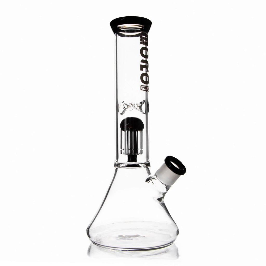 BORO Tall Chamber Glass Beaker Water Pipe with integrated showerhead percolator and wide stable base.