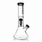 BORO Tall Chamber Glass Beaker Water Pipe with integrated showerhead percolator and wide stable base.