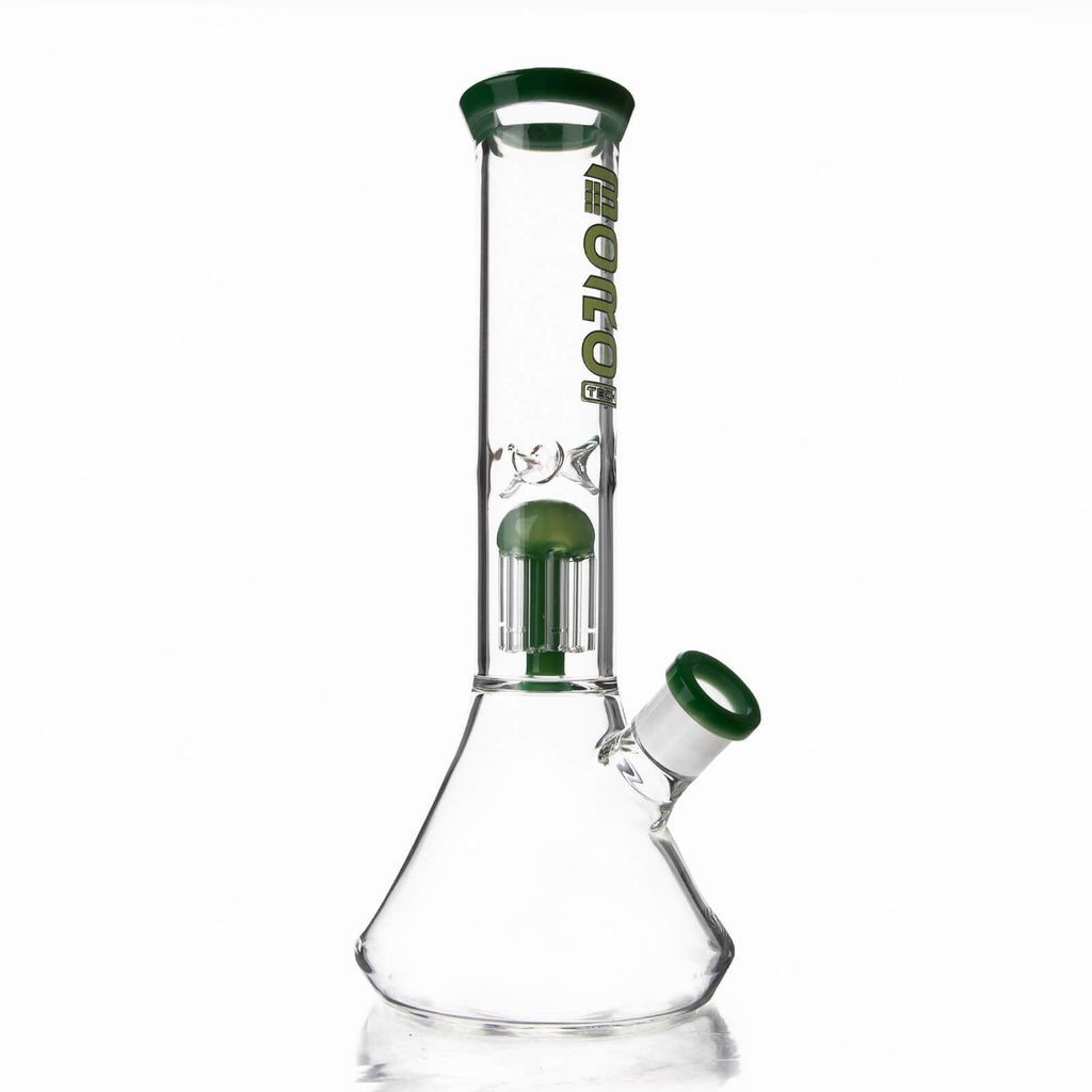 BORO Tall Chamber Glass Beaker Water Pipe with integrated showerhead percolator and wide stable base.