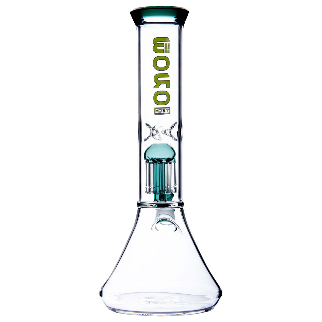 BORO Tall Chamber Glass Beaker Water Pipe with integrated showerhead percolator and wide stable base.