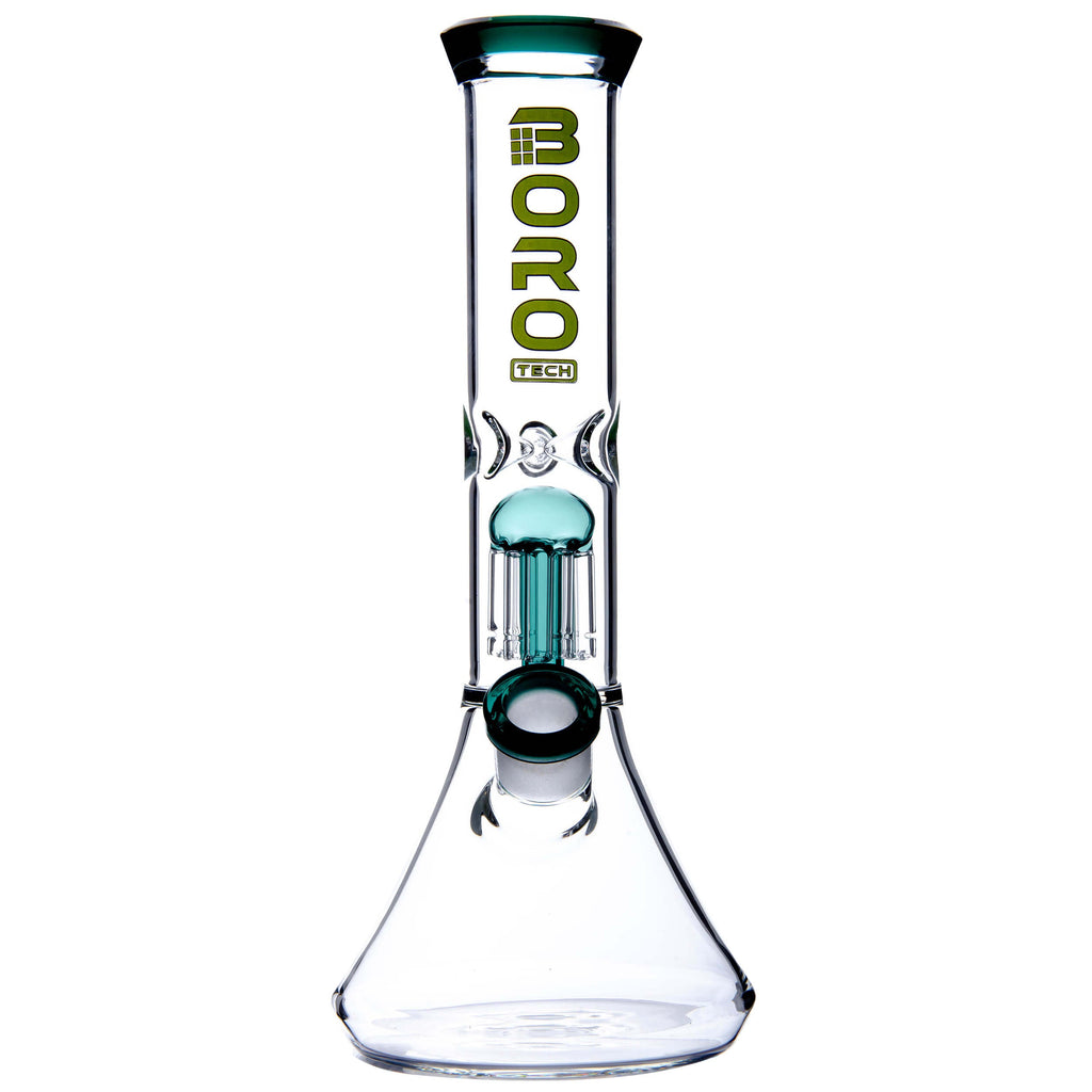 BORO Tall Chamber Glass Beaker Water Pipe with integrated showerhead percolator and wide stable base.