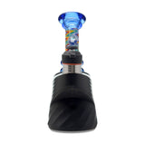 A collection of CaliBear glass attachments for Puffco Peak OG and Pro featuring vibrant wigwag swirl patterns in multiple colors and encased opal accents.