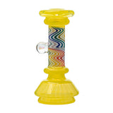 A collection of CaliBear glass attachments for Puffco Peak OG and Pro featuring vibrant wigwag swirl patterns in multiple colors and encased opal accents.