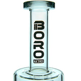 BORO Double Hex dab rigs in five colorways, featuring a dual-chamber clear borosilicate body with colored accents on the base, percolators, and mouthpieces.