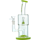 BORO Double Hex dab rigs in five colorways, featuring a dual-chamber clear borosilicate body with colored accents on the base, percolators, and mouthpieces.