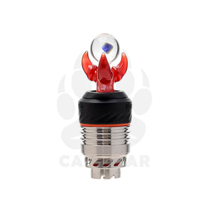 Calibear Dragon CLaw Opal Ball Joystick Carb Cap for Puffco Peak 3DXL Atomizer Handcrafted Borosilicate Glass Angle view showing percolation and recycler water loop airflow design