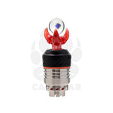 Calibear Dragon CLaw Opal Ball Joystick Carb Cap for Puffco Peak 3DXL Atomizer Handcrafted Borosilicate Glass Angle view showing percolation and recycler water loop airflow design