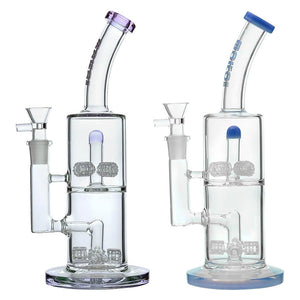 BORO 11.8 inch glass bong with Quad Matrix percolators, angled neck, and 18.8mm joint size.