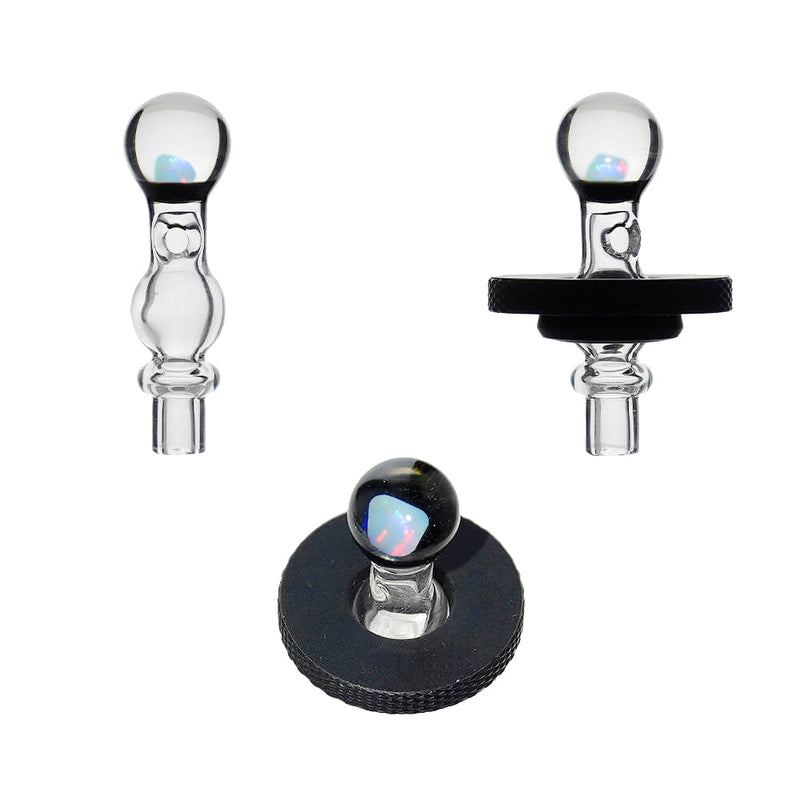 Joystick Cap Encased W/ Opal (Clear) for Dr. Dabber Switch 2 | Calibear, clear glass joystick carb cap with encased opal detail and directional airflow design