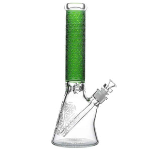 Calibear Deep Sandblasted Glass Beaker Bong | 8" & 14" Artistic Water Pipe Handcrafted Borosilicate Glass Main product view showing precision borosilicate glass craftsmanship