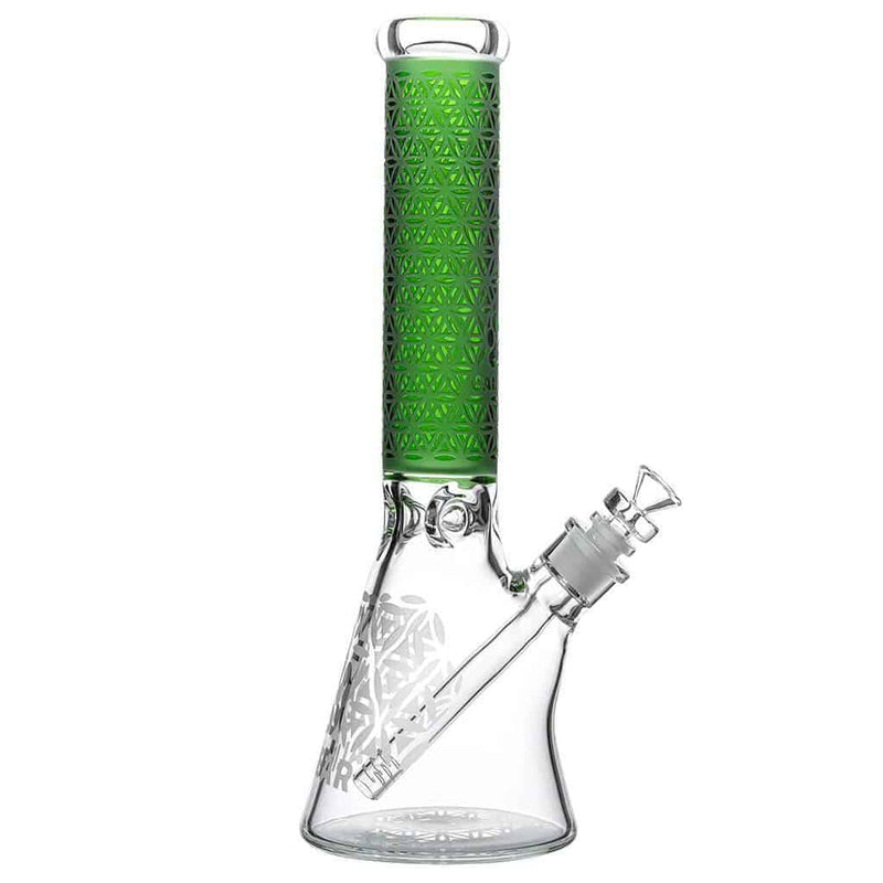 Calibear Deep Sandblasted Glass Beaker Bong | 8" & 14" Artistic Water Pipe Handcrafted Borosilicate Glass Main product view showing precision borosilicate glass craftsmanship