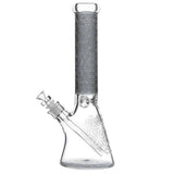 Calibear Deep Sandblasted Glass Beaker Bong | 8" & 14" Artistic Water Pipe Handcrafted Borosilicate Glass Detail close-up of joint connection and mouthpiece