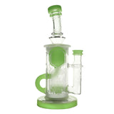 Calibear Sandblasted Klein Recycler Dab Rig with Seed of Life Perc – 8” Glass Rig Handcrafted Borosilicate Glass Gallery showcase view 14 highlighting functional glass details