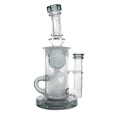 Calibear Sandblasted Klein Recycler Dab Rig with Seed of Life Perc – 8” Glass Rig Handcrafted Borosilicate Glass Gallery showcase view 8 highlighting functional glass details