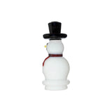 Calibear Snowman glass top attachment with black top hat and red scarf shown on a Puffco Peak device and standalone.