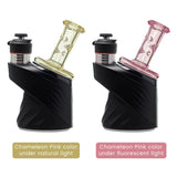 Calibear Simple Puffco Peak OG & Pro Dry Top -– Color-changing Glass (Chameleon Pink) Handcrafted Borosilicate Glass Installed profile view showing exact device fitment for Puffco Peak OG & Pro